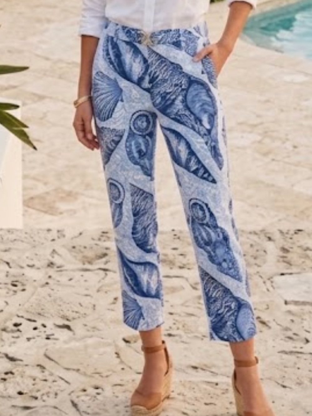 Lilly Pulitzer Resort Fit Cropped Pants 4 Blue White Seashell Capri Trousers
U